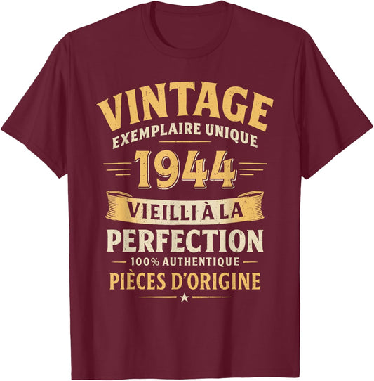 Birthday Gift 82 Years Humor Vintage 1944 82 Years Man T-Shirt - T-Shirt | Maroon