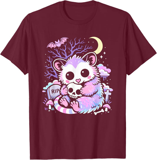 Opossum Creepy Cute Skull Kawaii Pastel Goth Alt Aesthetic T-Shirt - T-Shirt | Maroon