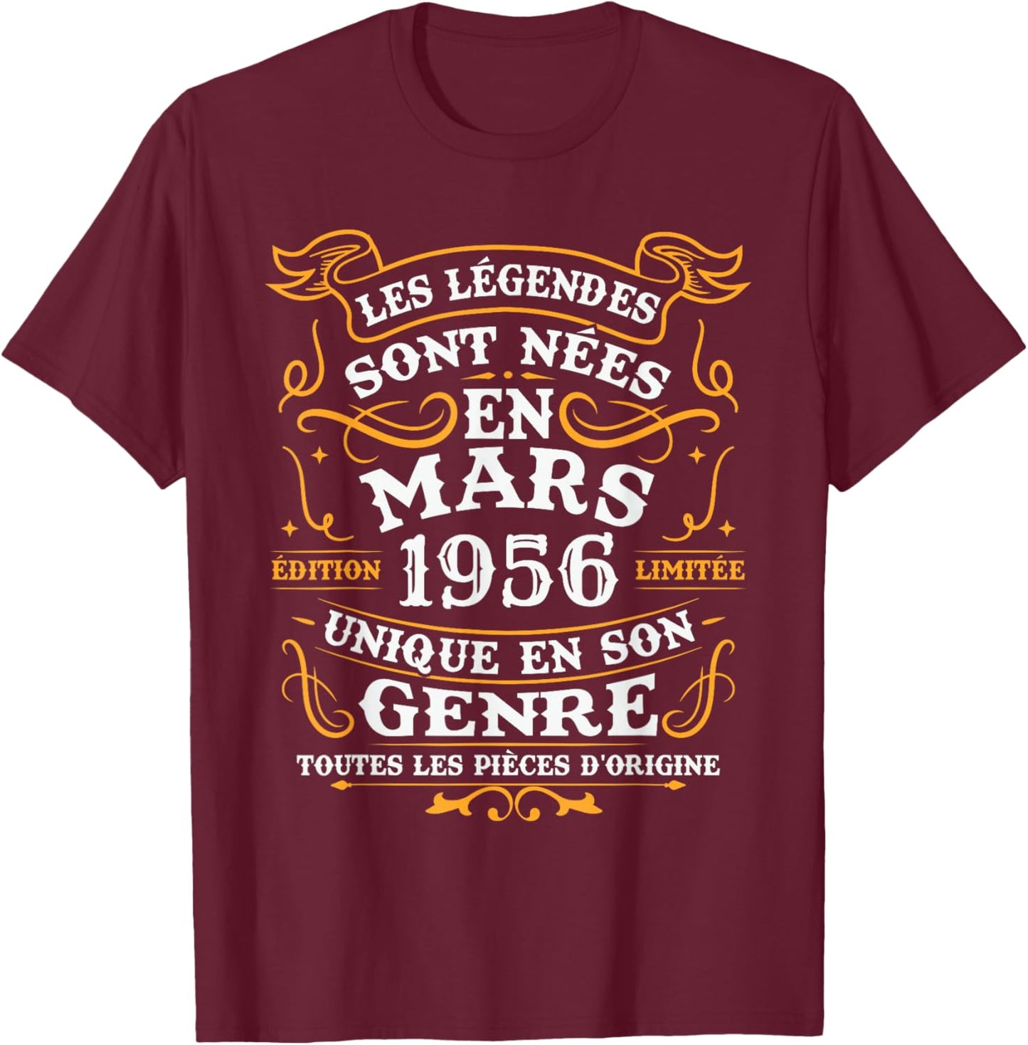 Vintage Birthday Gift 70 Years Born in March 1956 T-Shirt - T-Shirt | Maroon