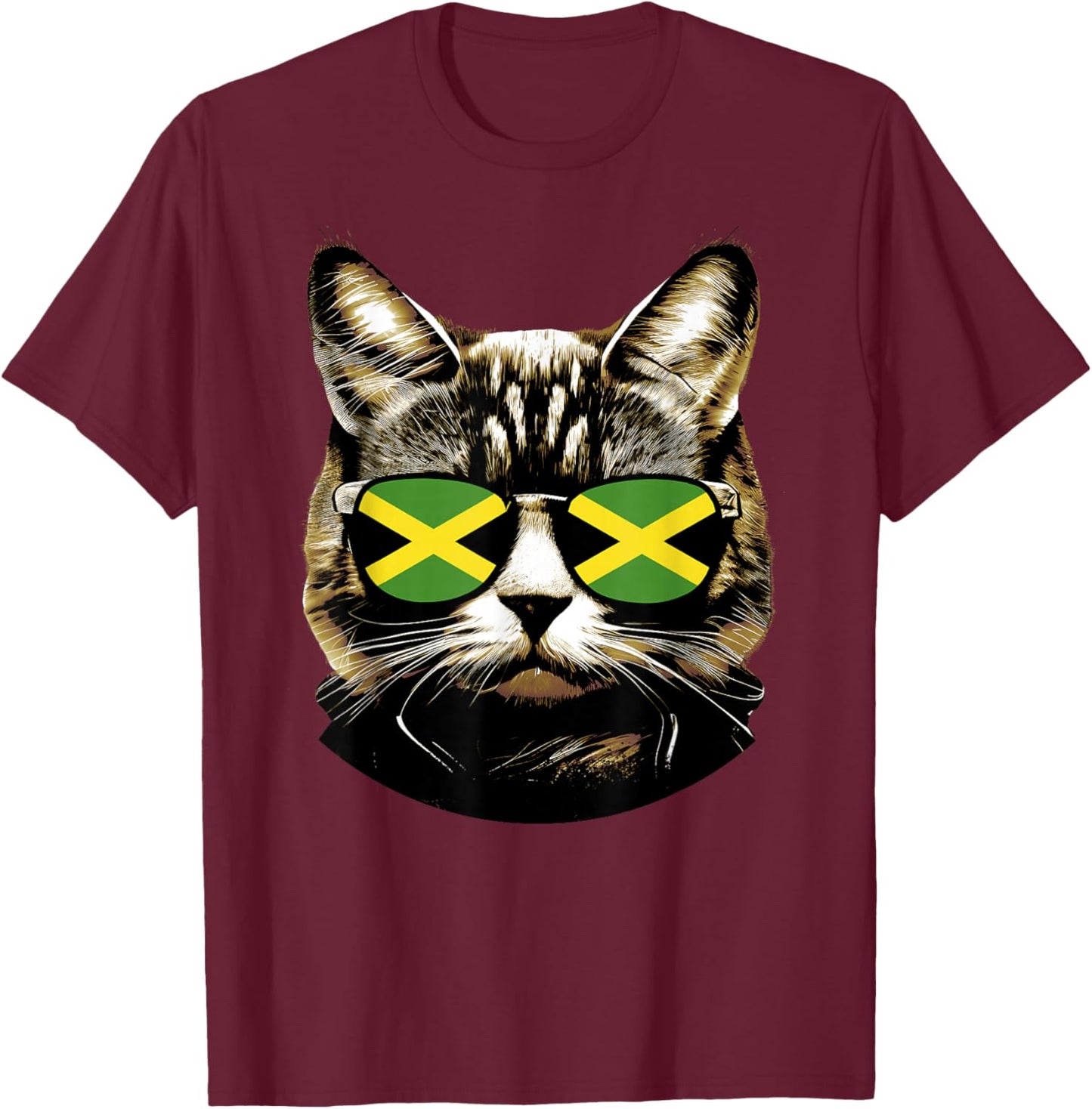 Jamaican Cat Reggae Cats Yardie Cat Lover Apparel T-Shirt - T-Shirt | Maroon