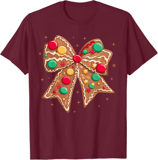 Christmas Gingerbread Coquette Bow Cookie Baking Women Girls T-Shirt - T-Shirt | Maroon