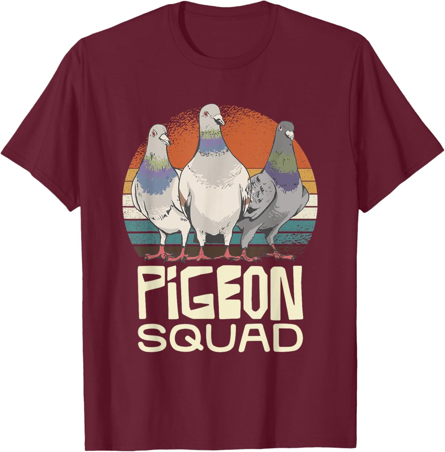 Pigeon Squad Retro Birds Unite Vibes T-Shirt - T-Shirt | Maroon