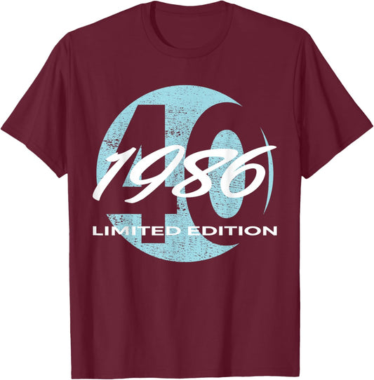 40th Birthday Man Woman 40 Years 1986 Funny Gift T-Shirt - T-Shirt | Maroon