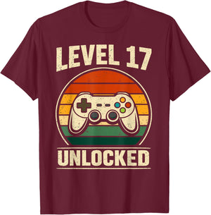 17th Birthday Level 17 Unlocked Gamer Gaming 17 Birthday T-Shirt - T-Shirt | Maroon