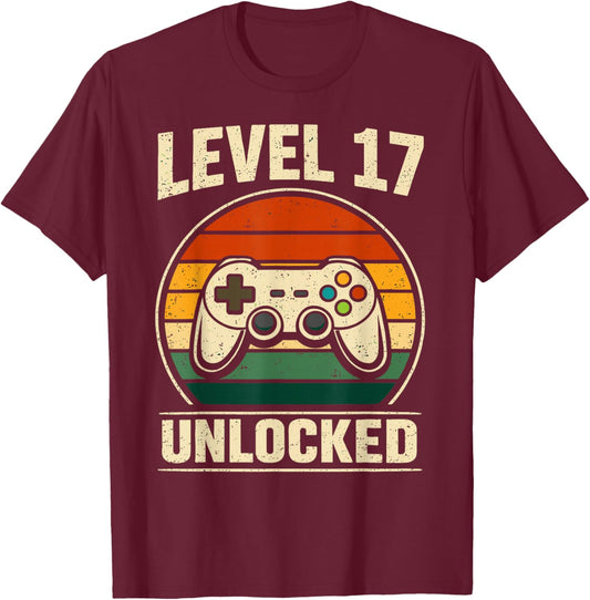 17th Birthday Level 17 Unlocked Gamer Gaming 17 Birthday T-Shirt - T-Shirt | Maroon
