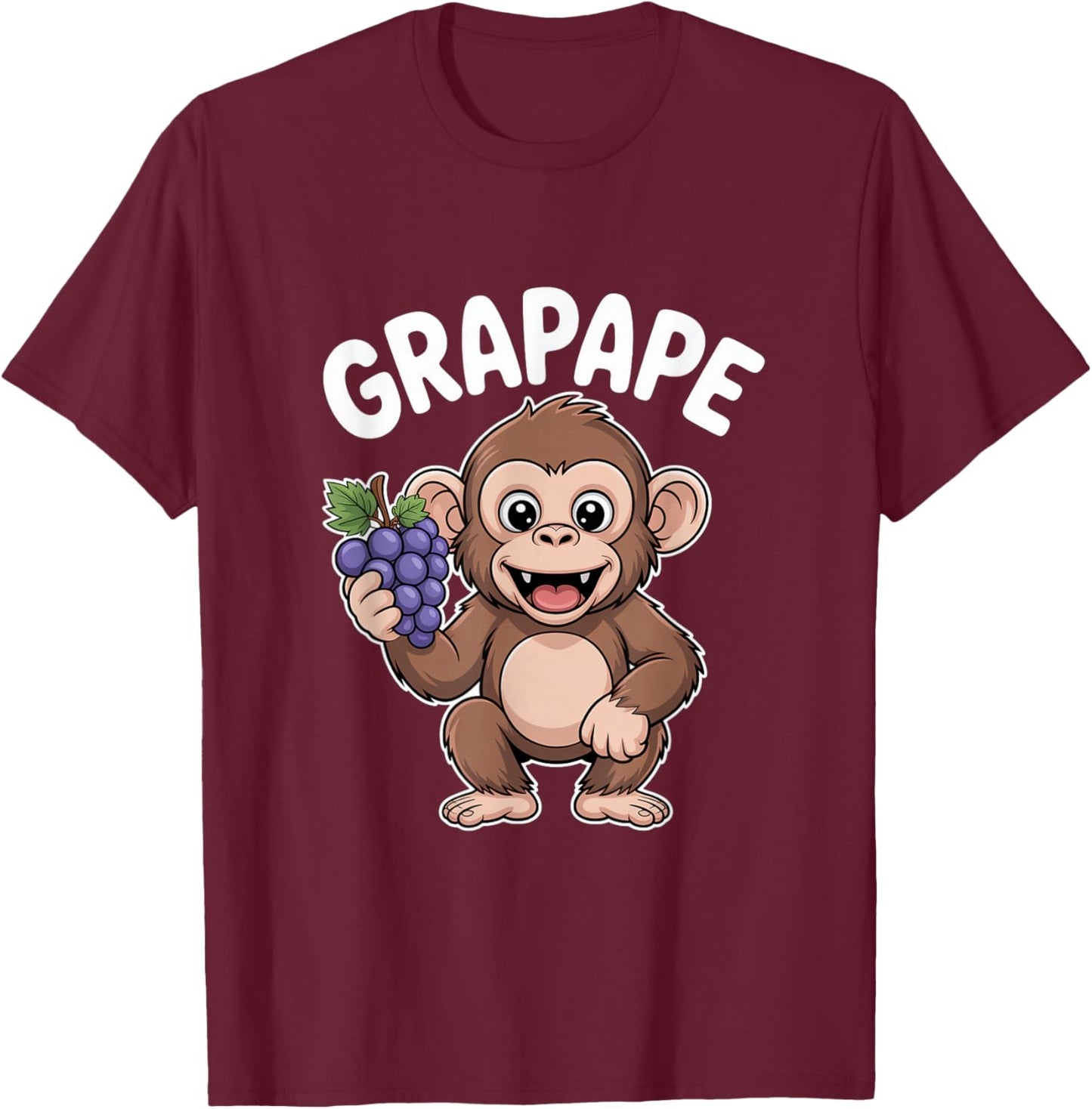 Grapape Grape Monkey Cartoon Cute Funny Ape T-Shirt - T-Shirt | Maroon