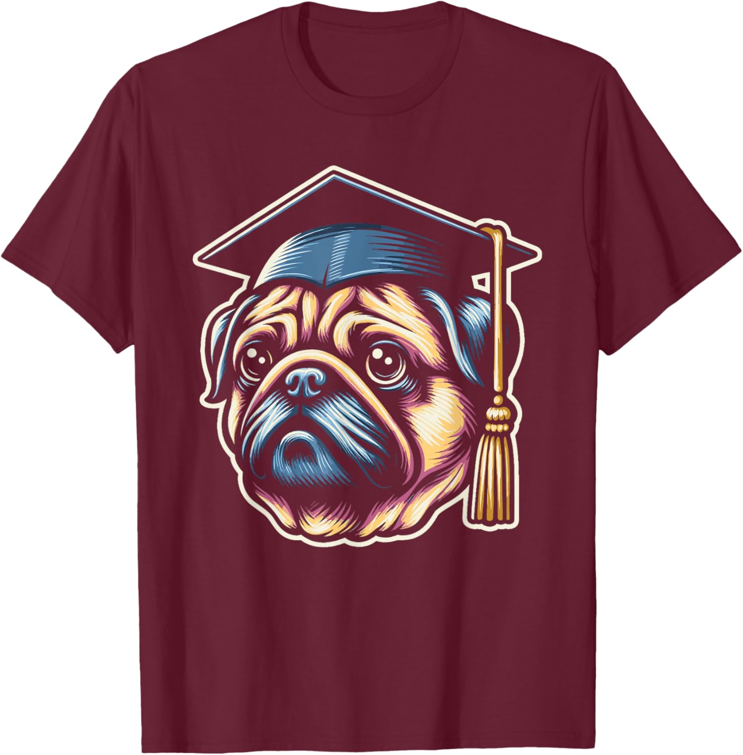 Pug Wearing Graduation Toga Hat Grad Party Pug Lover T-Shirt - T-Shirt | Maroon