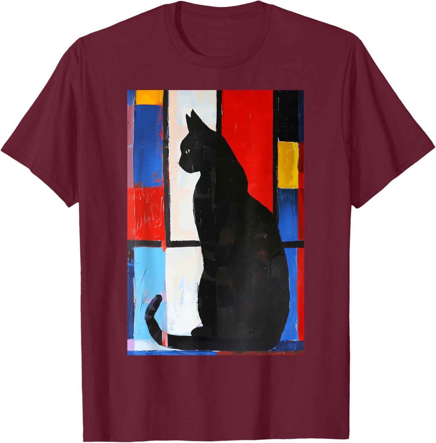 Cat Abstract Art T-Shirt - T-Shirt | Maroon