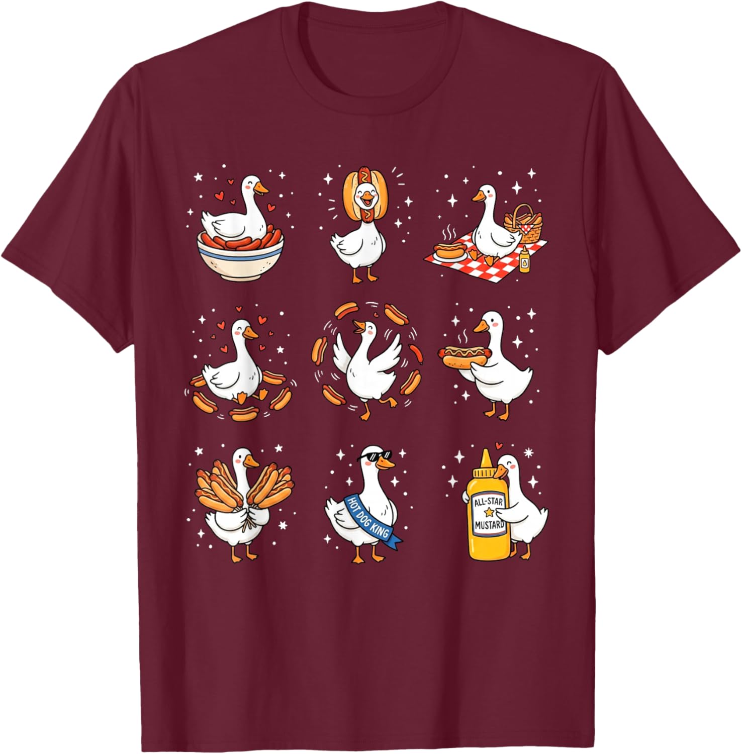 Funny Silly Goose Foodie Hotdog Lover BBQ American Food T-Shirt - T-Shirt | Maroon