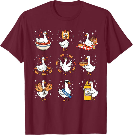 Funny Silly Goose Foodie Hotdog Lover BBQ American Food T-Shirt - T-Shirt | Maroon