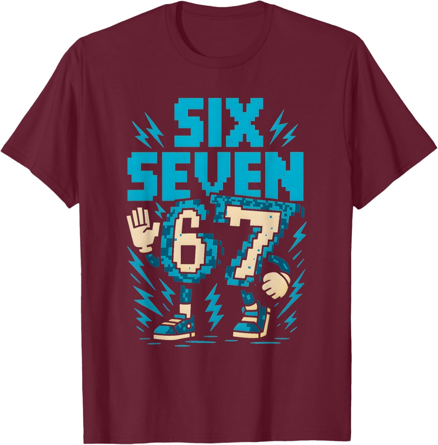 Six Seven 67 Pixel Gamer Bekleidung Retro Block Style Bekleidung T-Shirt - T-Shirt | Maroon
