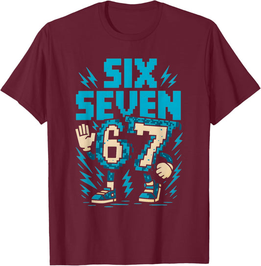 Six Seven 67 Pixel Gamer Bekleidung Retro Block Style Bekleidung T-Shirt - T-Shirt | Maroon