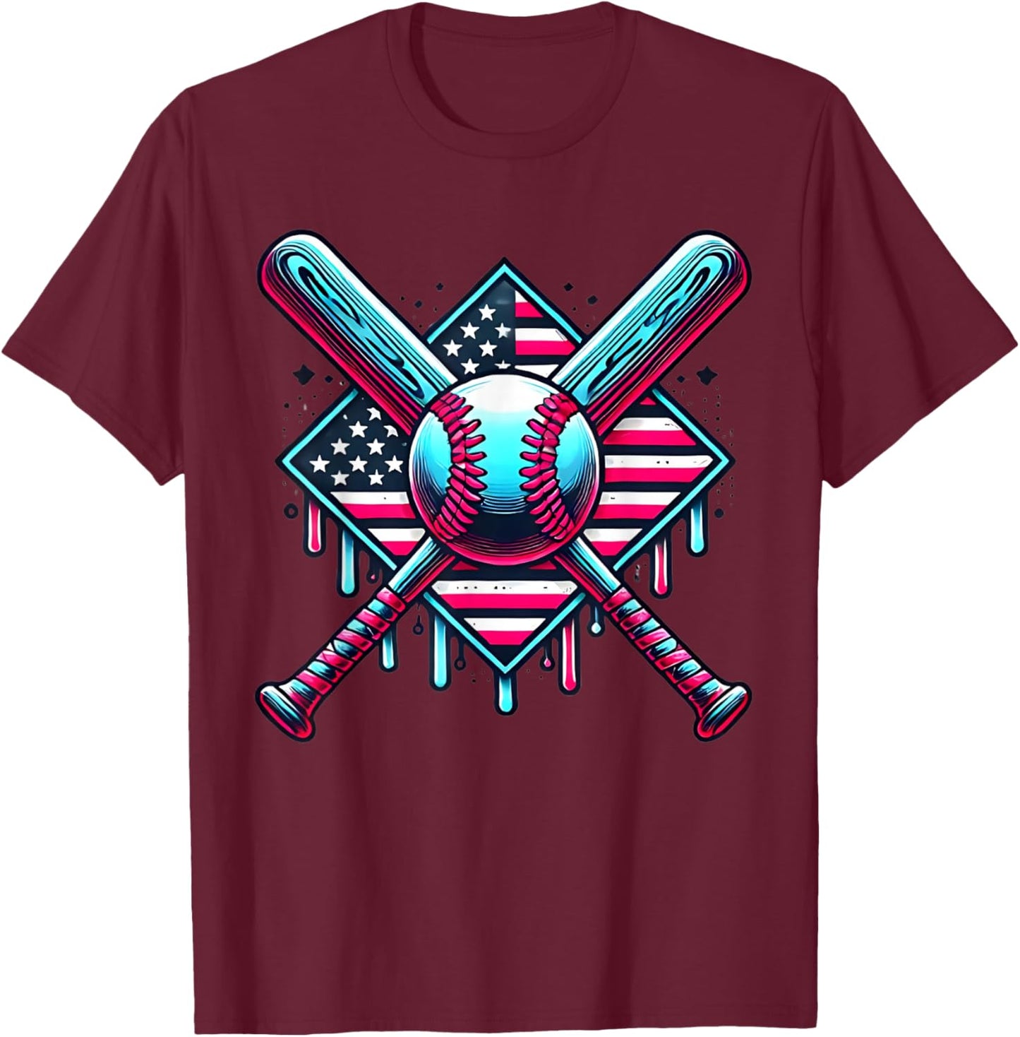 Baseball Drip For Boys American Flag USA Graphic Patriotic T-Shirt - T-Shirt | Maroon