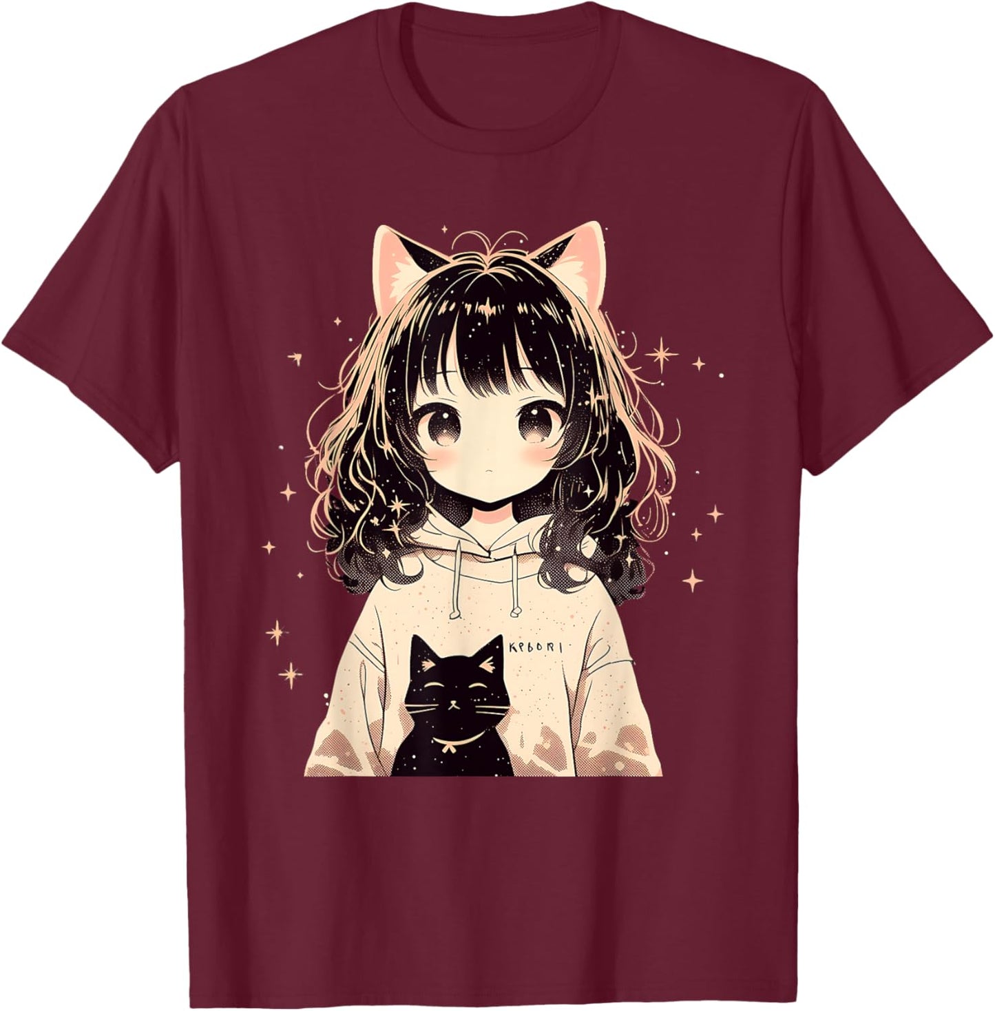Anime Waifu Cute Anime manga Cat Girl Sweet Retro Japan T-Shirt - T-Shirt | Maroon