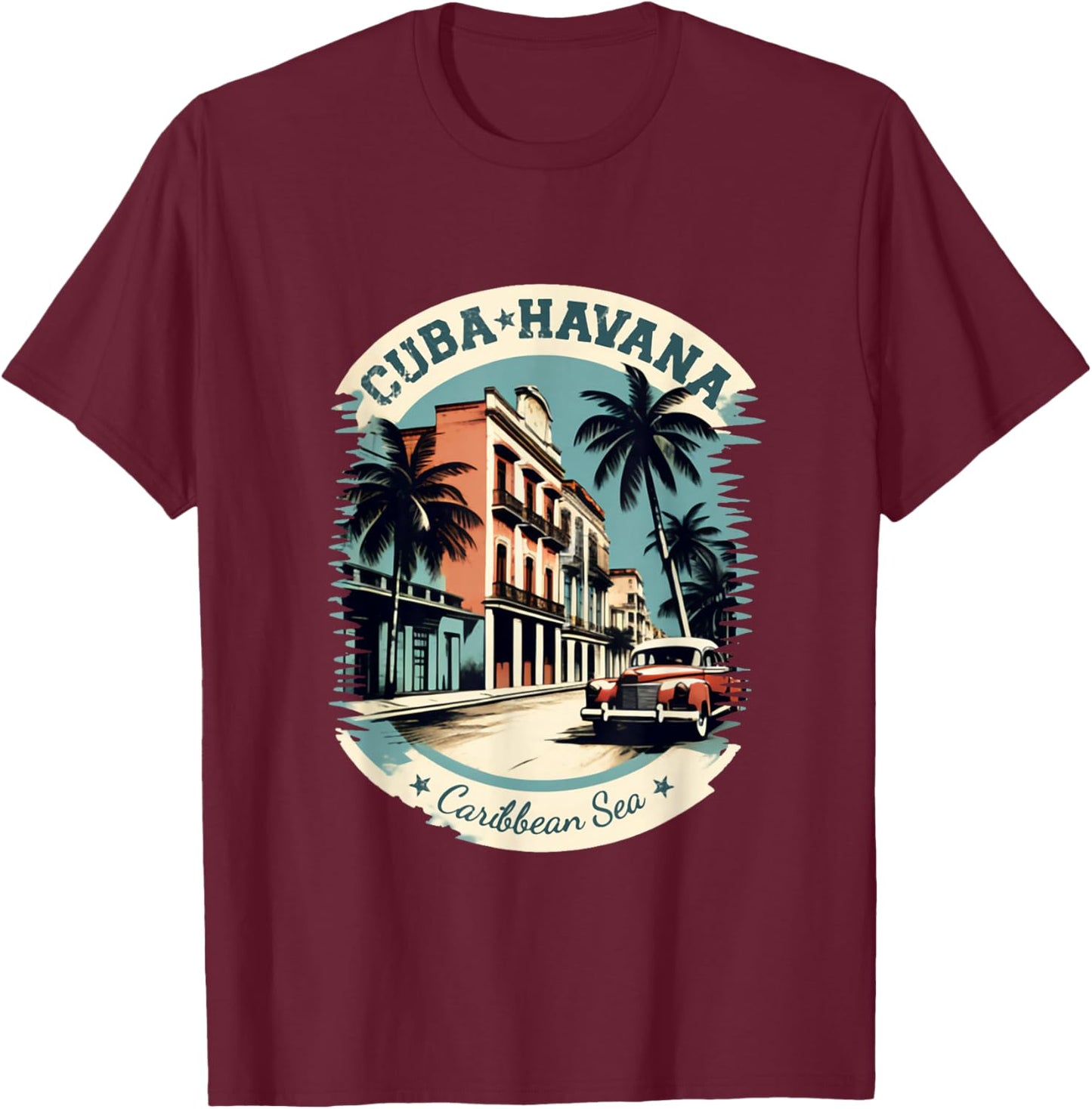 Kuba Havanna Retro Auto Oldtimer Vintage Karibik Palmen T-Shirt - T-Shirt | Maroon