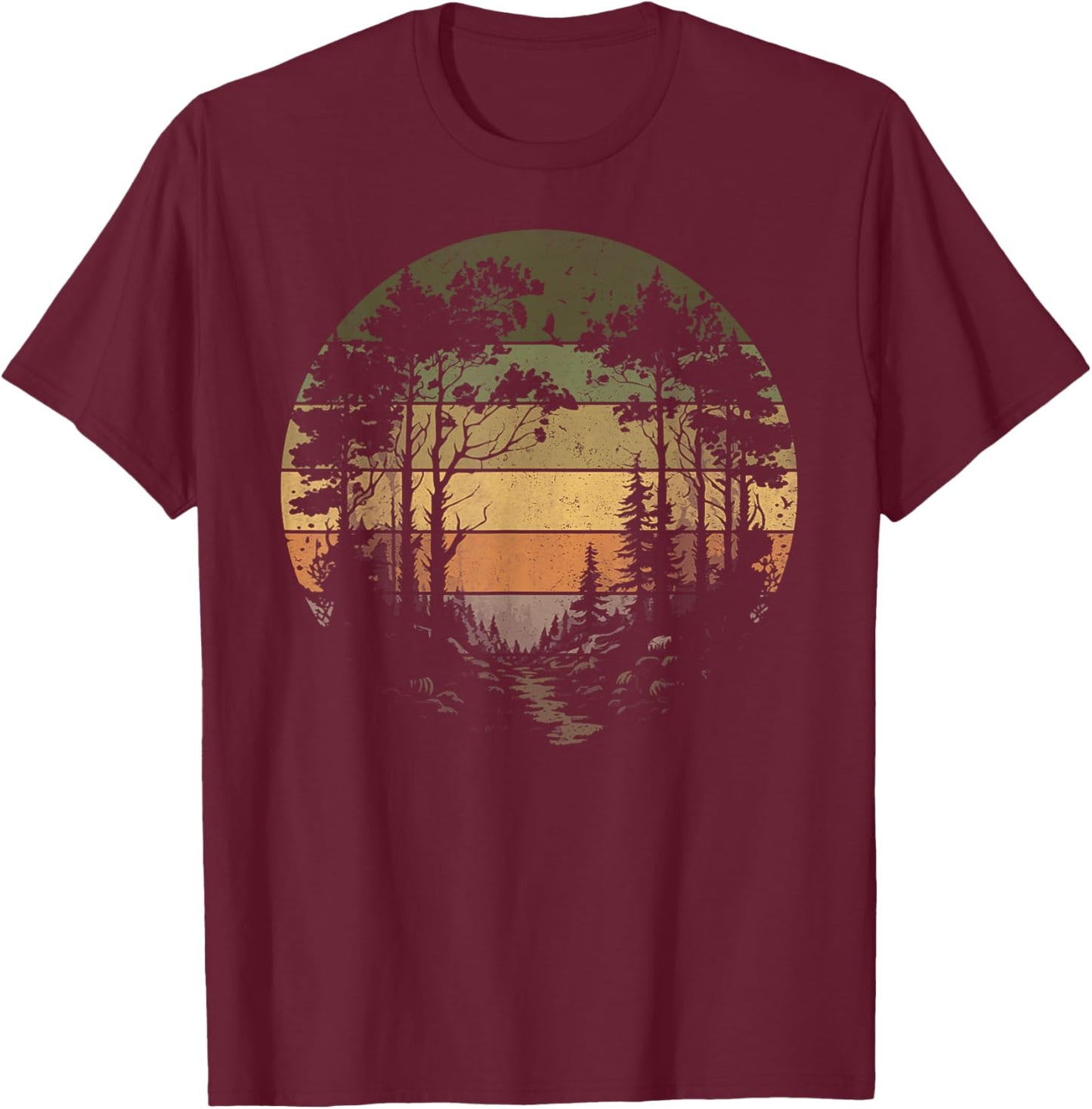 Trees Wildlife Nature Vintage Retro Forest Man Woman Girl T-Shirt - T-Shirt | Maroon