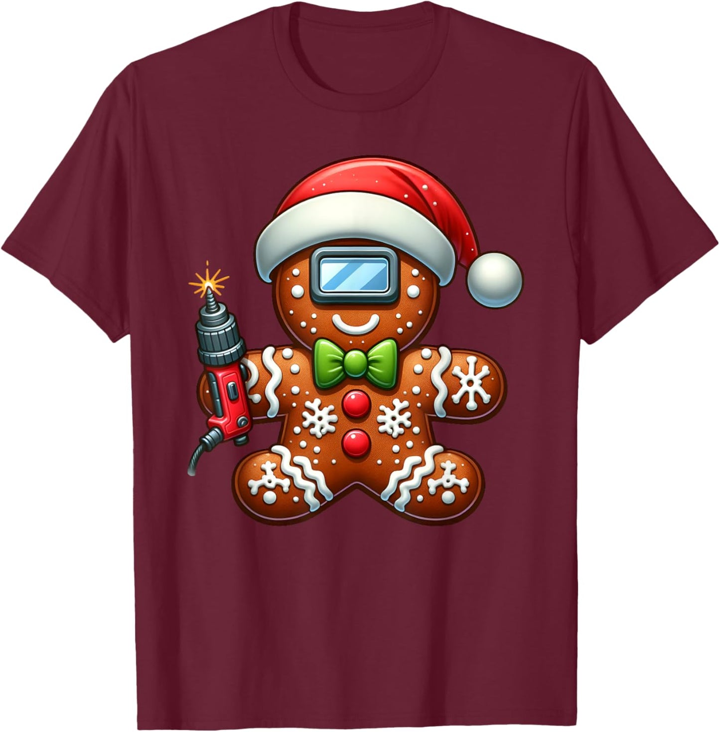 Funny Gingerbread Man Welder Christmas Kids T-Shirt - T-Shirt | Maroon