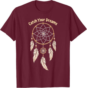 Dreamcatcher "Catch Your Dreams" Boho T-Shirt - T-Shirt | Maroon