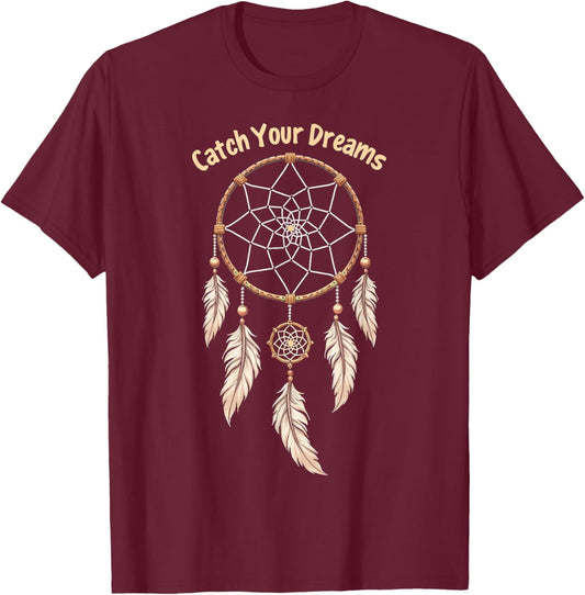 Dreamcatcher "Catch Your Dreams" Boho T-Shirt - T-Shirt | Maroon