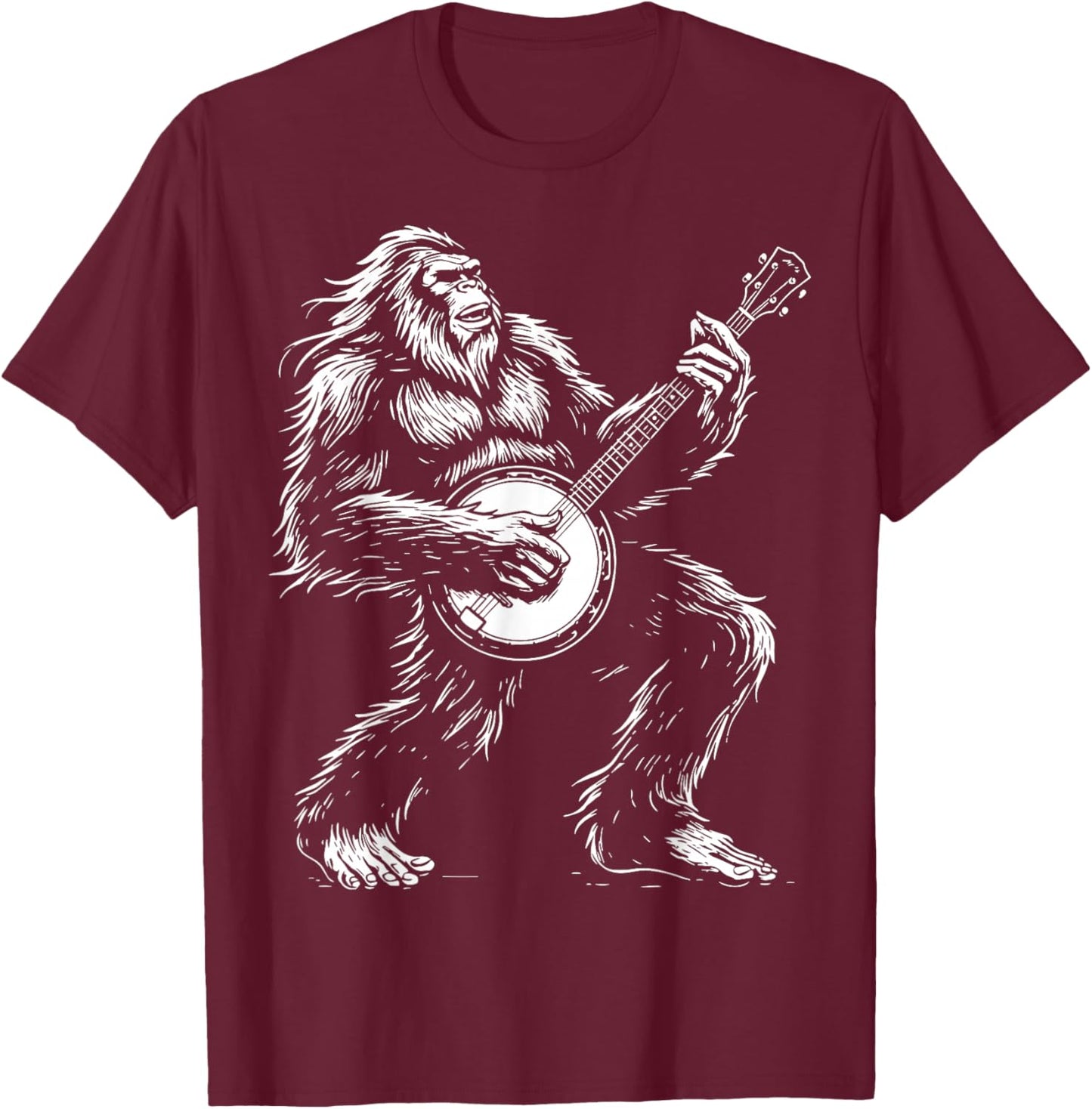 Bigfoot Playing Banjo T-Shirt - T-Shirt | Maroon