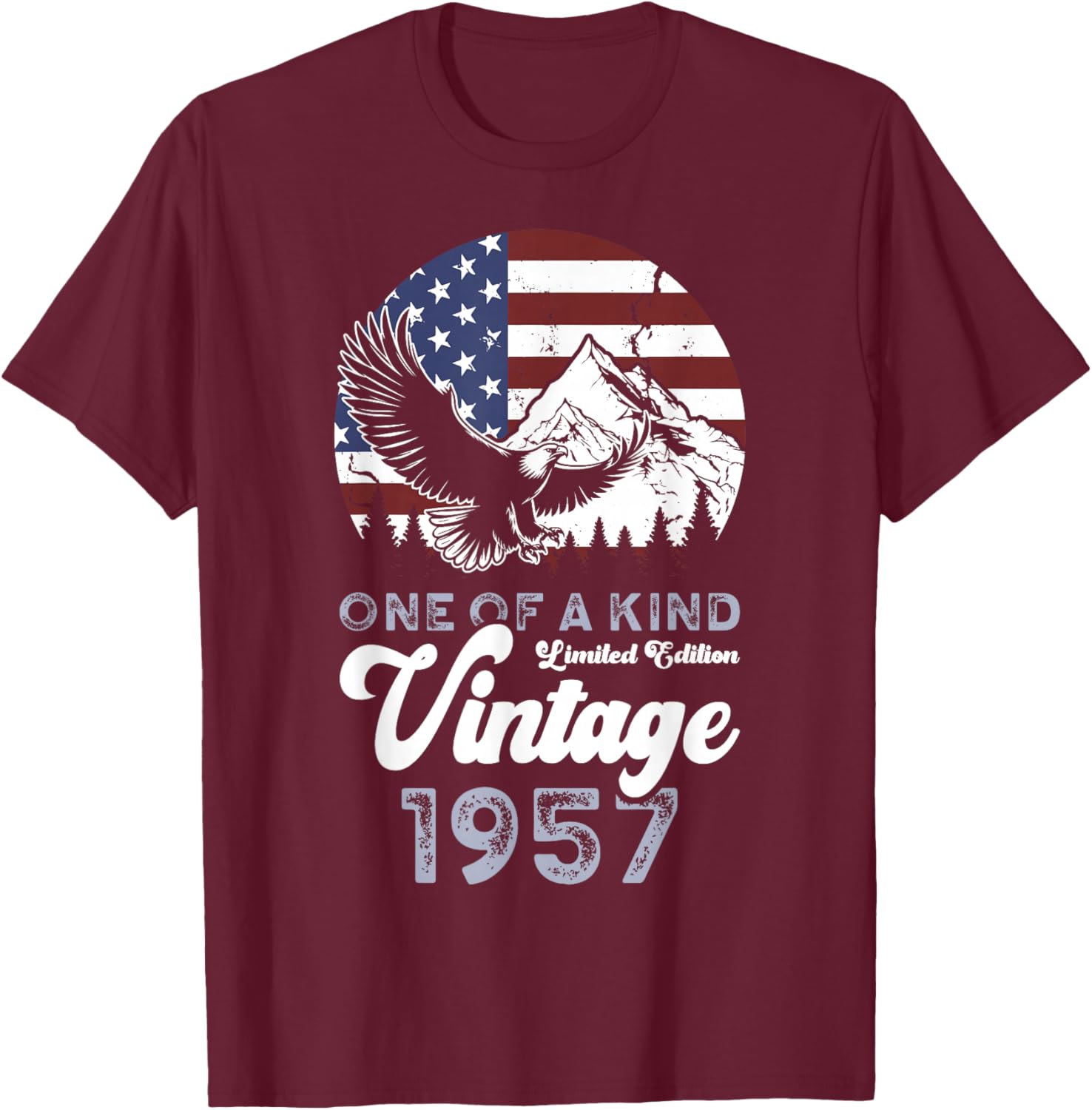 Vintage 1957 Patriotic Eagle 69th Birthday American Flag T-Shirt - T-Shirt | Maroon