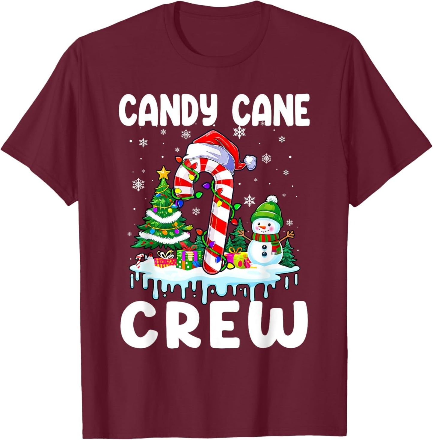Candy Cane Crew Funny Christmas Holiday Boys Girls Men Women T-Shirt - T-Shirt | Maroon