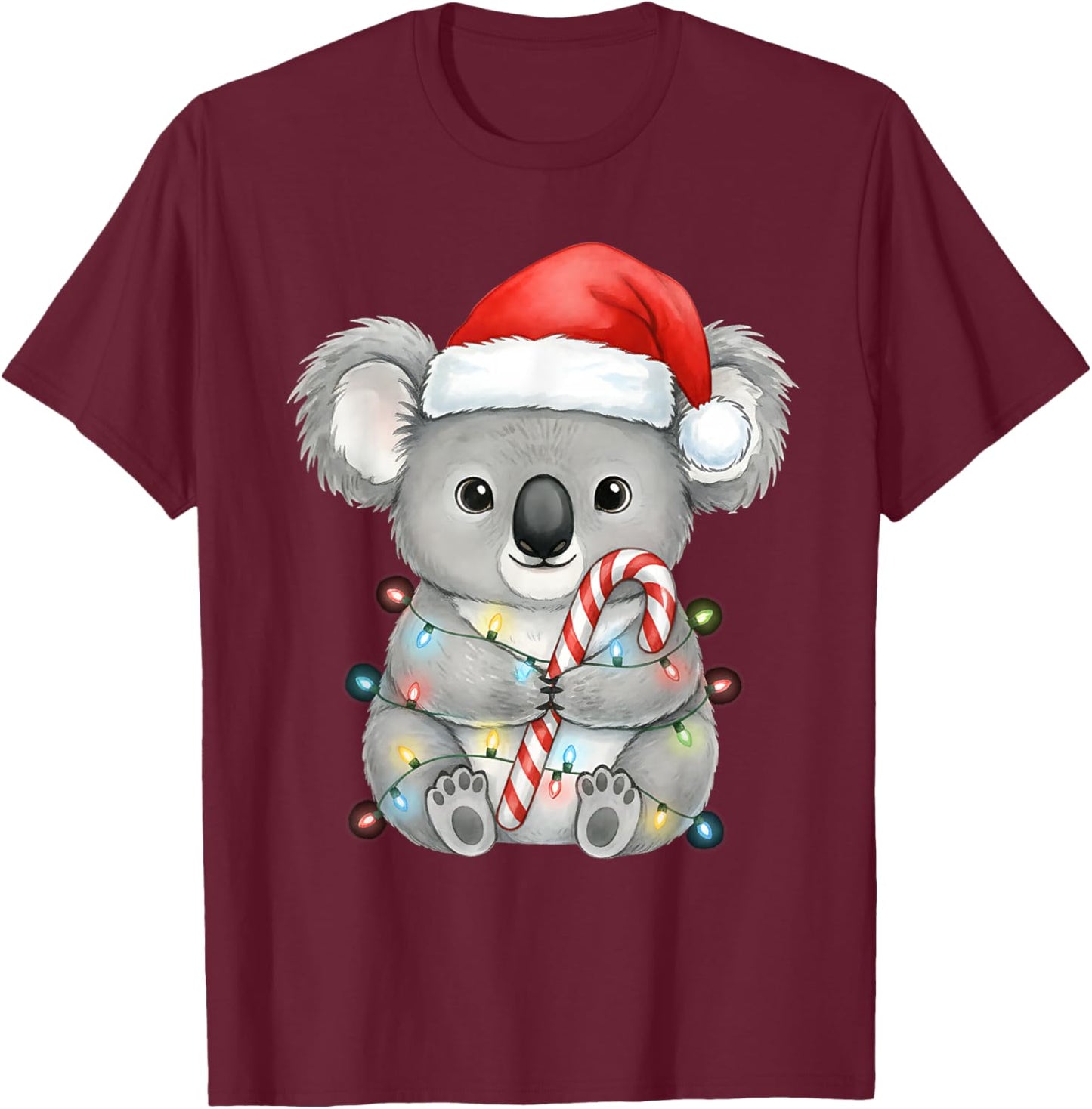 Koala Christmas Lights Santa Hat Snow Holiday Animal Love T-Shirt - T-Shirt | Maroon