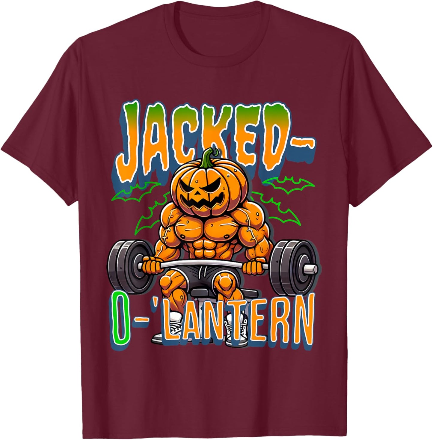 Jacked-O'-Lantern Halloween Fitness Pumpkin Gym Workout T-Shirt - T-Shirt | Maroon