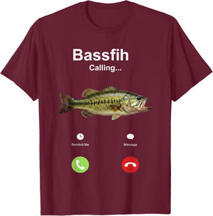 Bassfih Calling Phone Call Fih Fish T-Shirt - T-Shirt | Maroon