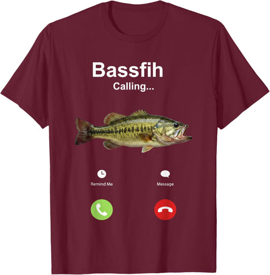 Bassfih Calling Phone Call Fih Fish T-Shirt - T-Shirt | Maroon