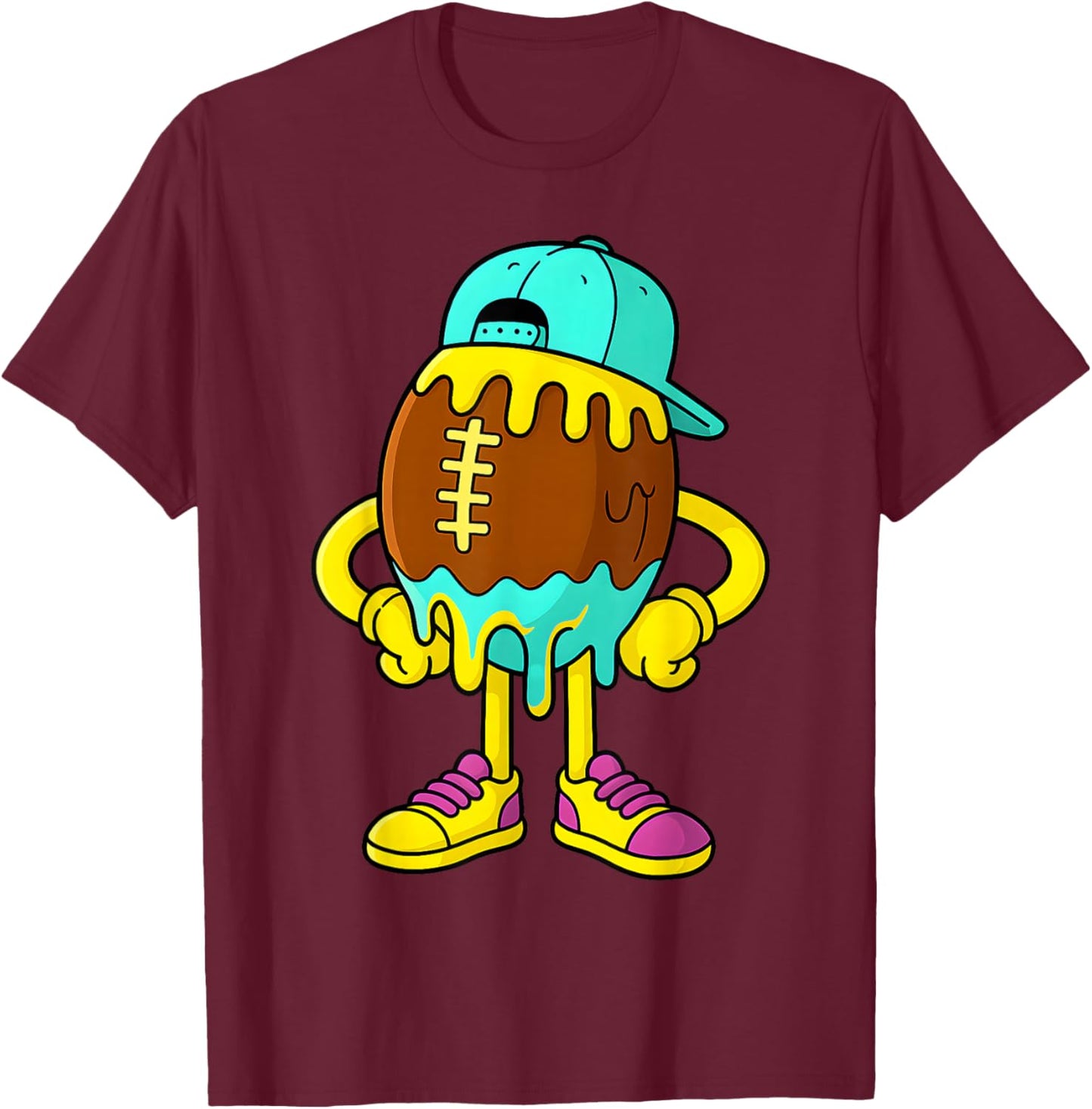 Football Drip Boys Football Ice Cream Drip Character T-Shirt - T-Shirt | Maroon