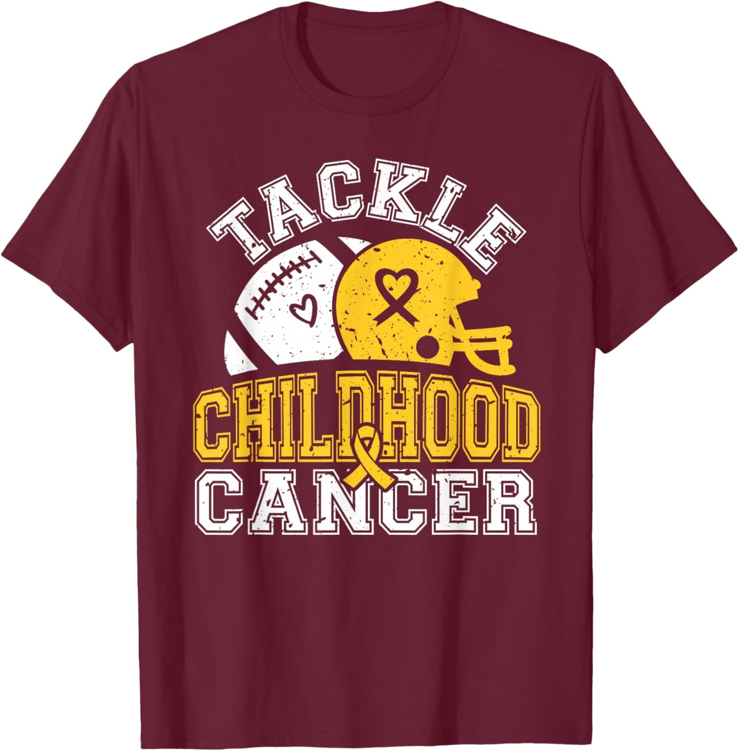 Tackle Childhood Cancer Football Childhood Cancer Awareness T-Shirt - T-Shirt | Maroon