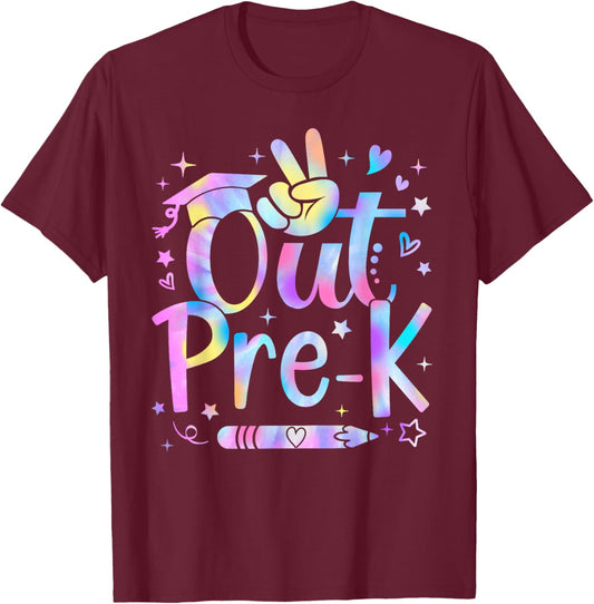 Peace Out Pre-K Cute Tie Dye Last Day Of School Boy Girl T-Shirt - T-Shirt | Maroon
