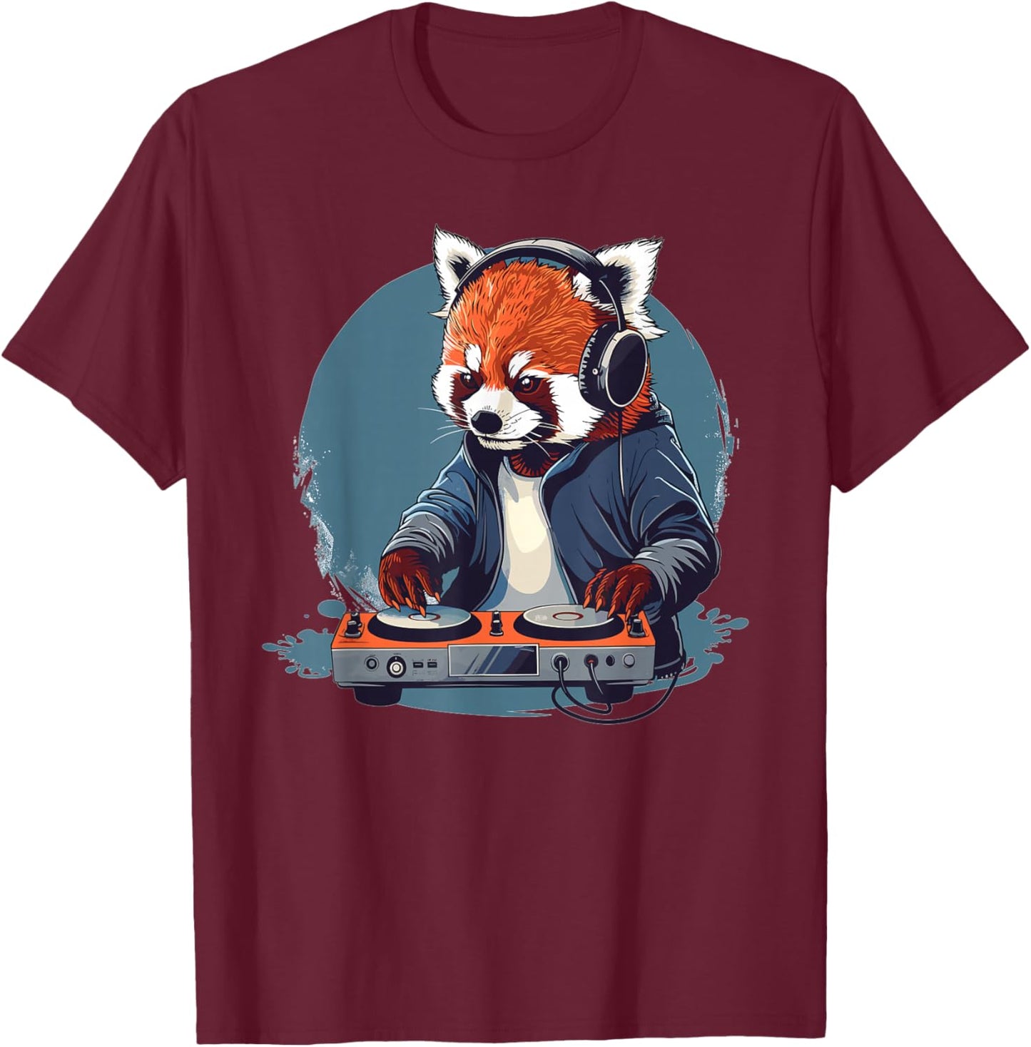 Cartoon Red Panda DJ T-Shirt - T-Shirt | Maroon