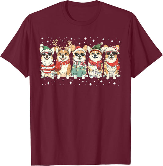 Corgi Santa Christmas Lights Xmas PJ Dog Lover Merry Corgmas T-Shirt - T-Shirt | Maroon