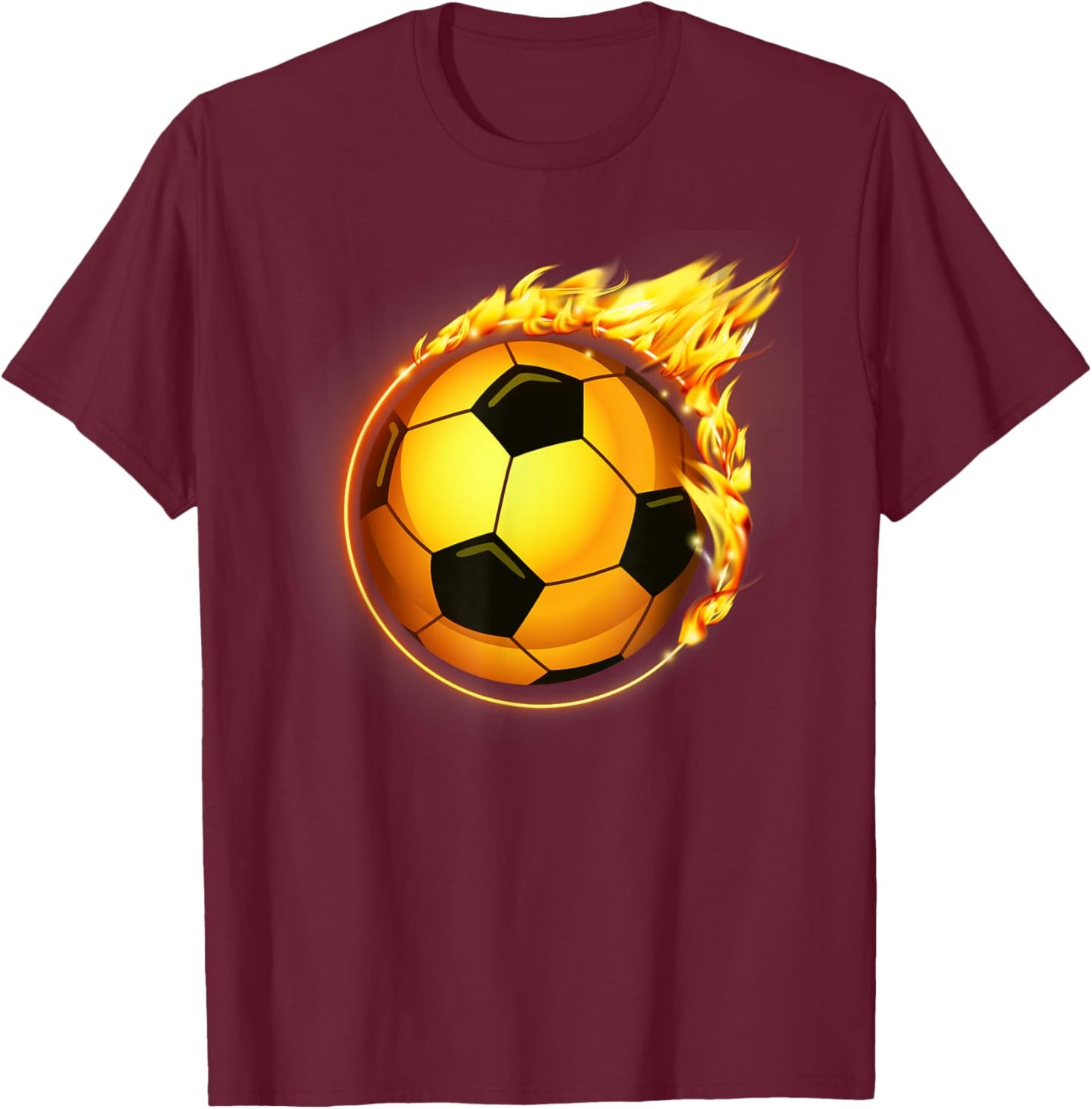 Flaming Soccer Ball Flames Soccer Goal T-Shirt - T-Shirt | Maroon