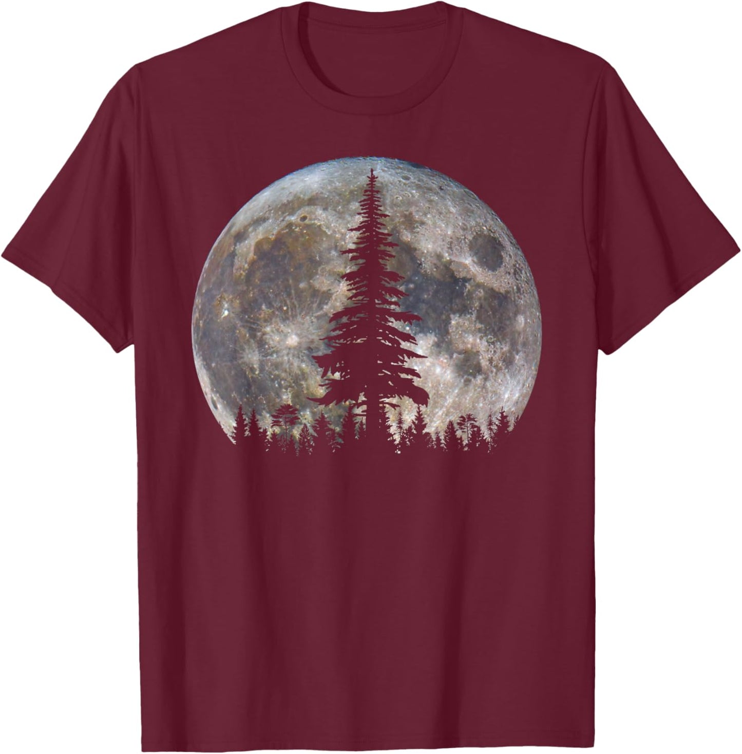 Retro Full Moon Minimalist Pine Tree Vintage Wildlife Trees T-Shirt - T-Shirt | Maroon