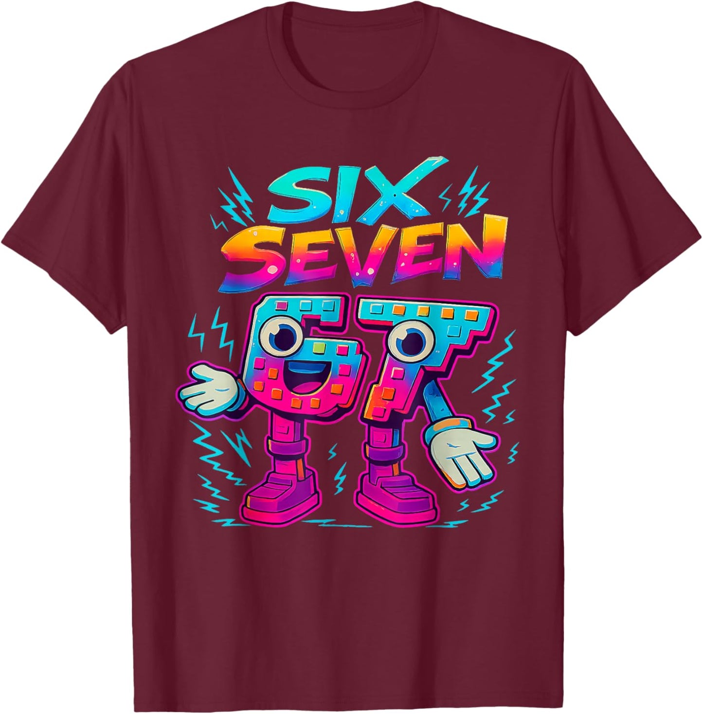 Six Seven Brainrot Italian Funny 67 Kids Gaming Meme T-Shirt - T-Shirt | Maroon