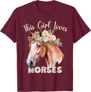 This Girl Loves Horse for Horse or Pony Loving Girls Women T-Shirt - T-Shirt | Maroon