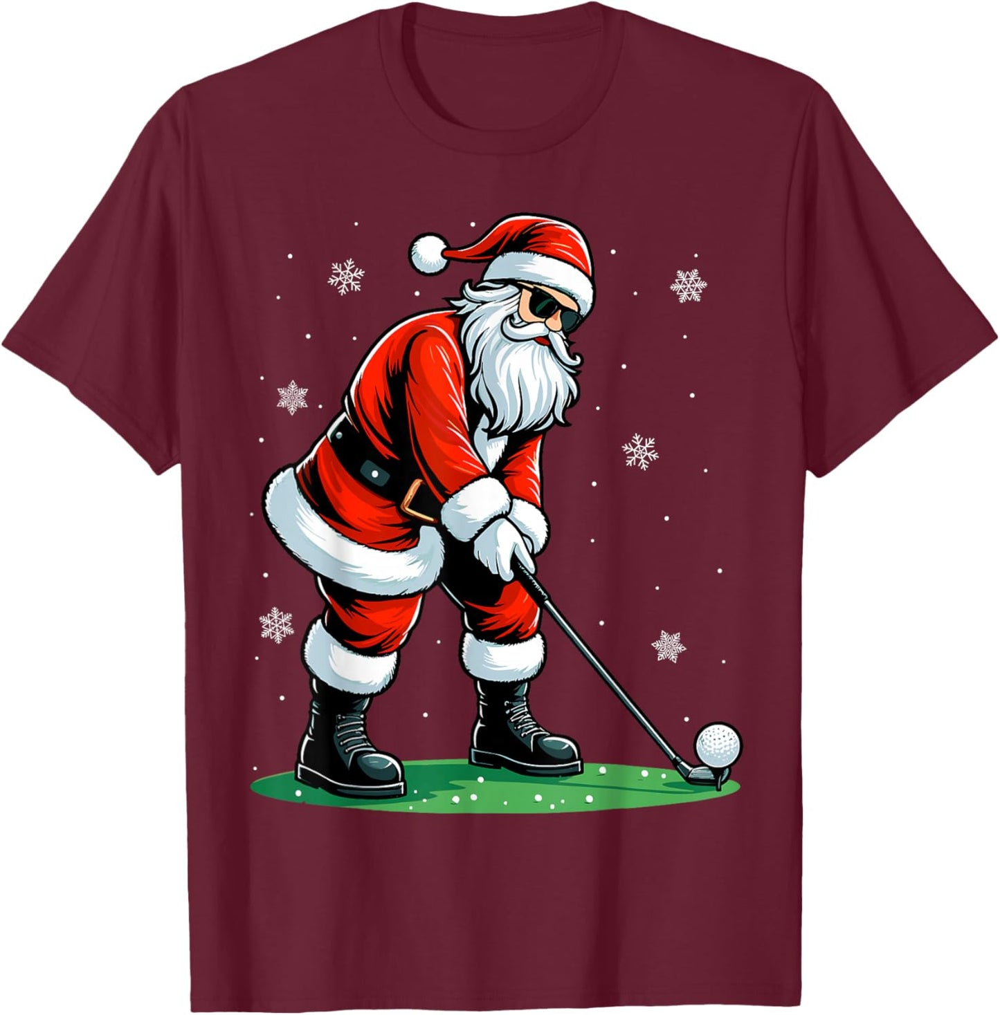 Christmas Golf Santa Golfer Xmas Funny Christmas Golfing T-Shirt - T-Shirt | Maroon