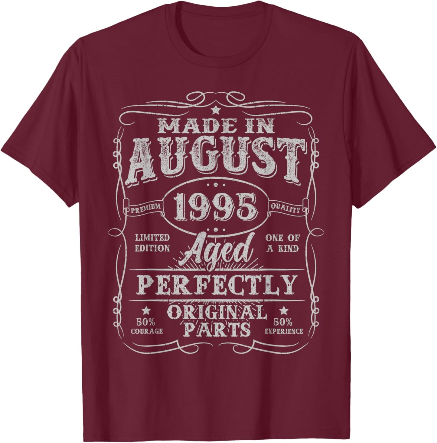30 Years Old Made In August 1995 Vintage 30th Birthday Men T-Shirt - T-Shirt | Maroon