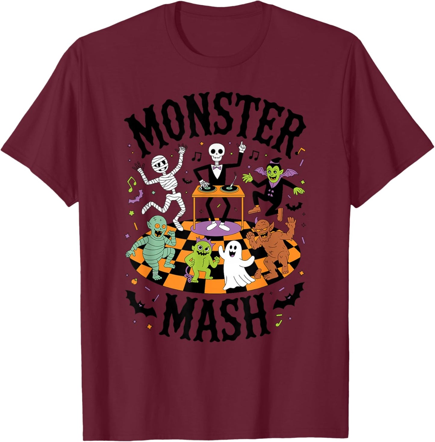 Monster Mash Halloween Party Dancing Monsters DJ Skeleton T-Shirt - T-Shirt | Maroon