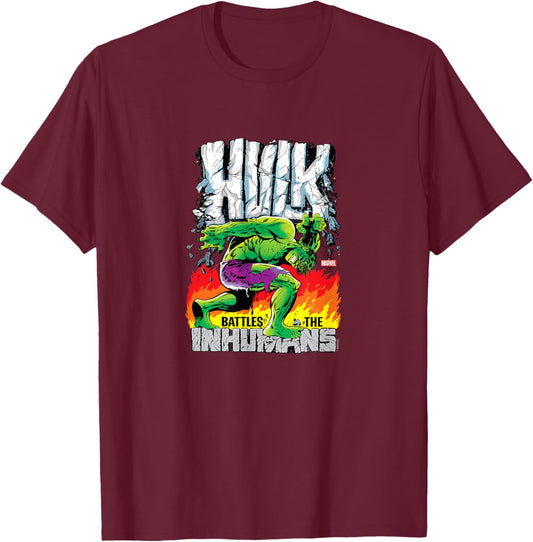 The Incredible Hulk - Battles The Inhumans - Retro Cover T-Shirt - T-Shirt | Maroon