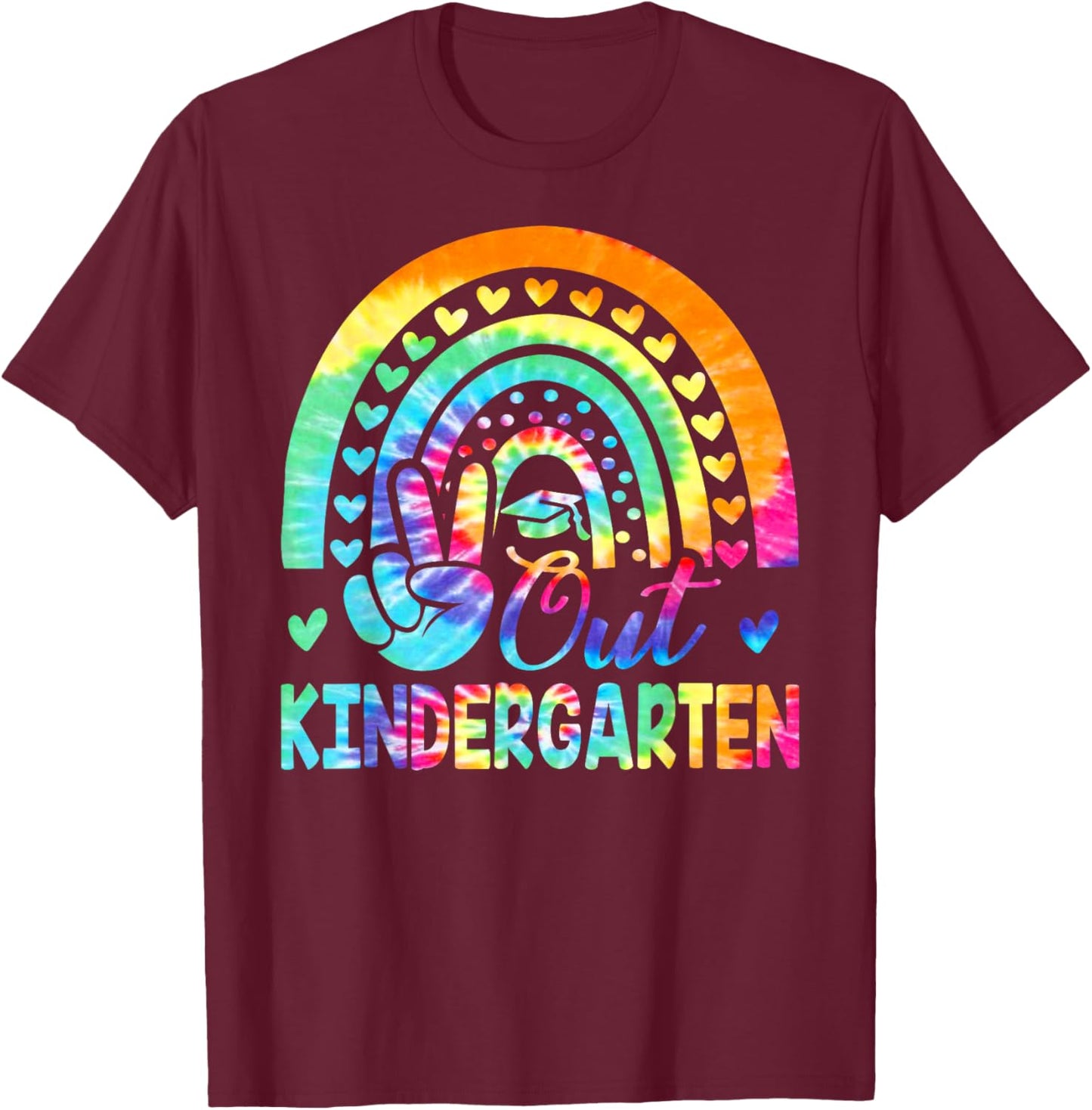 Cute Tie Dye Rainbow Peace Out Kindergarten Last Day T-Shirt - T-Shirt | Maroon