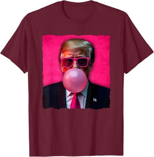 Trump Bubble Gum Pink Sunglasses Funny T-Shirt - T-Shirt | Maroon