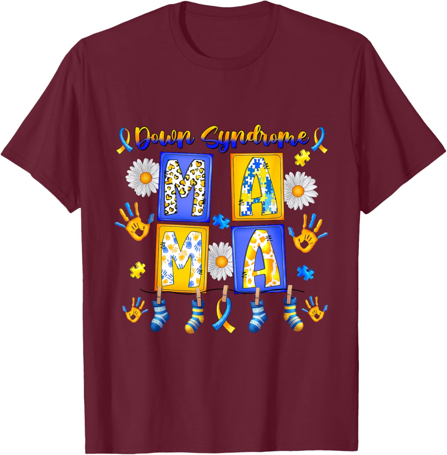 Down Syndrome Mama Rock your socks groovy the lucky few T-Shirt - T-Shirt | Maroon