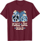 Peace Love Disco Outfit Cheetah Print Women Girls 70s Disco T-Shirt - T-Shirt | Maroon