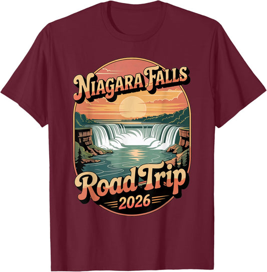 Niagara Falls Road Trip 2026 Summer Vacation Souvenir T-Shirt - T-Shirt | Maroon