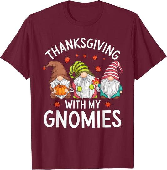 Thanksgiving With My Gnomies Cute Fall Gnome Design T-Shirt - T-Shirt | Maroon