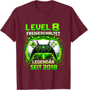 Kinder Level 8 Geburtstag Junge Gamer Lustig 2018 8er Geburtstag T-Shirt - T-Shirt | Maroon